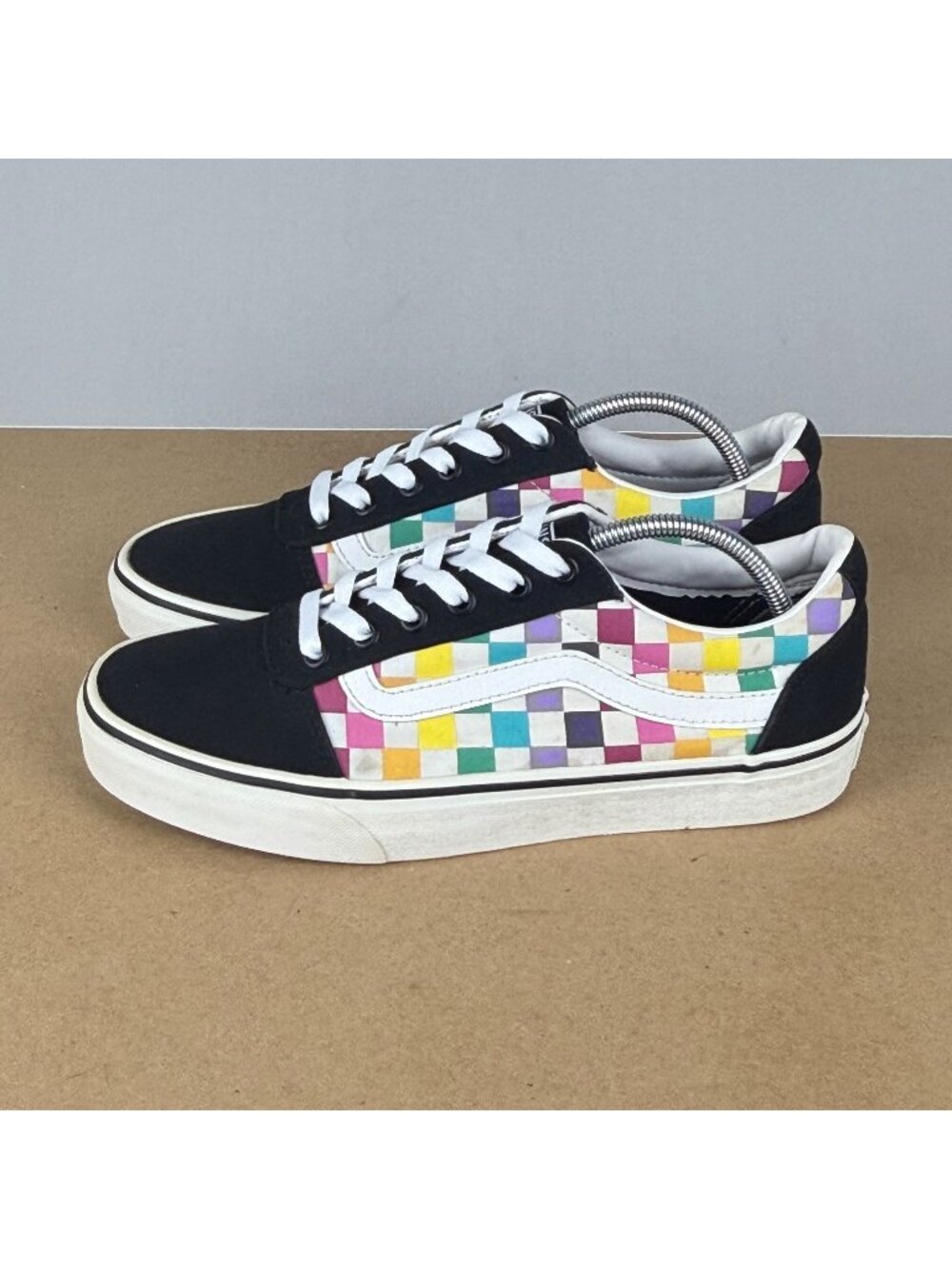Vans Old Skool Checkerboard Rainbow Sneakers Womens 9 Black Multicolor Low Top